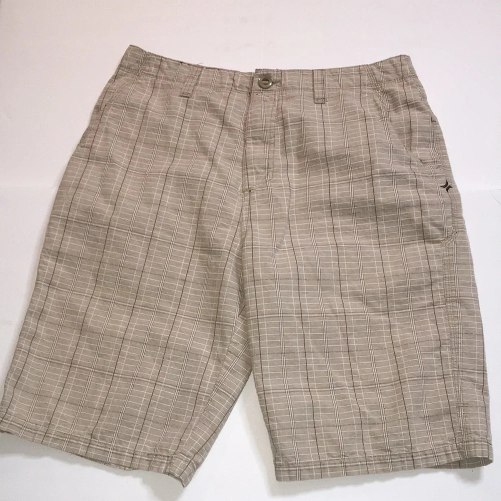 Hurley Men’s Tan Brown& Gray Plaid Walk Shorts